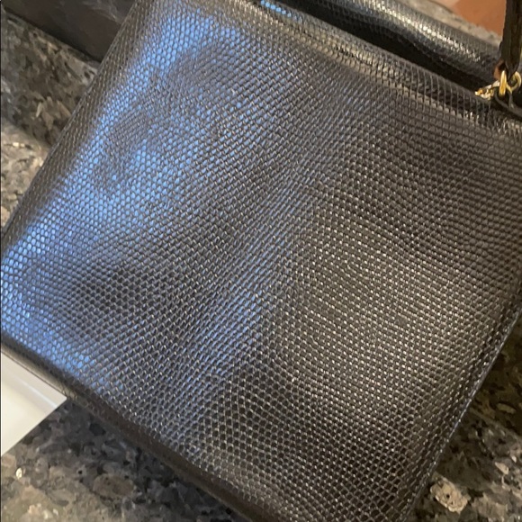 ❌SOLD❌Vintage CELINE lizard Kelly hand bag black gold - Picture 8 of 14